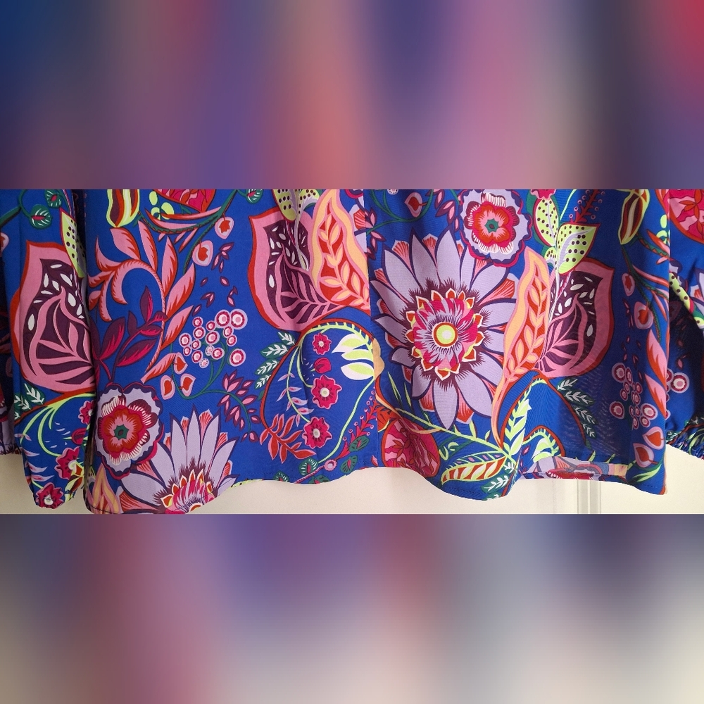 Jodifl Flower Print Bubble Sleeve Top L ART MAXIMALIST FORMAL PARTY - Picture 11 of 12